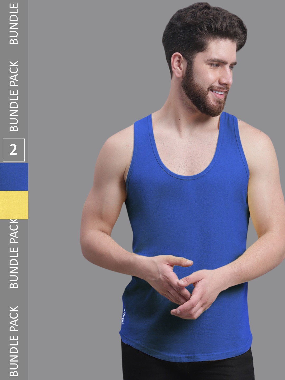 

Friskers Pack Of 2 Bio-Wash Pure Cotton Gym Vest, Blue