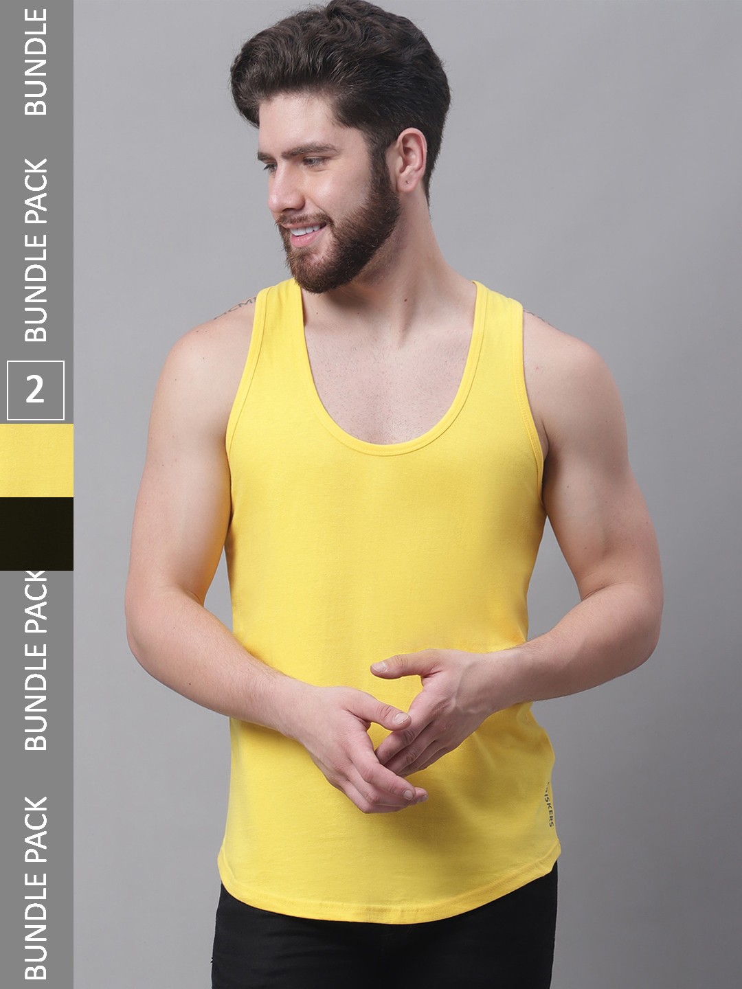 

Friskers Pack Of 2 Pure Cotton Skin Friendly Gym Innerwear Vests, Yellow