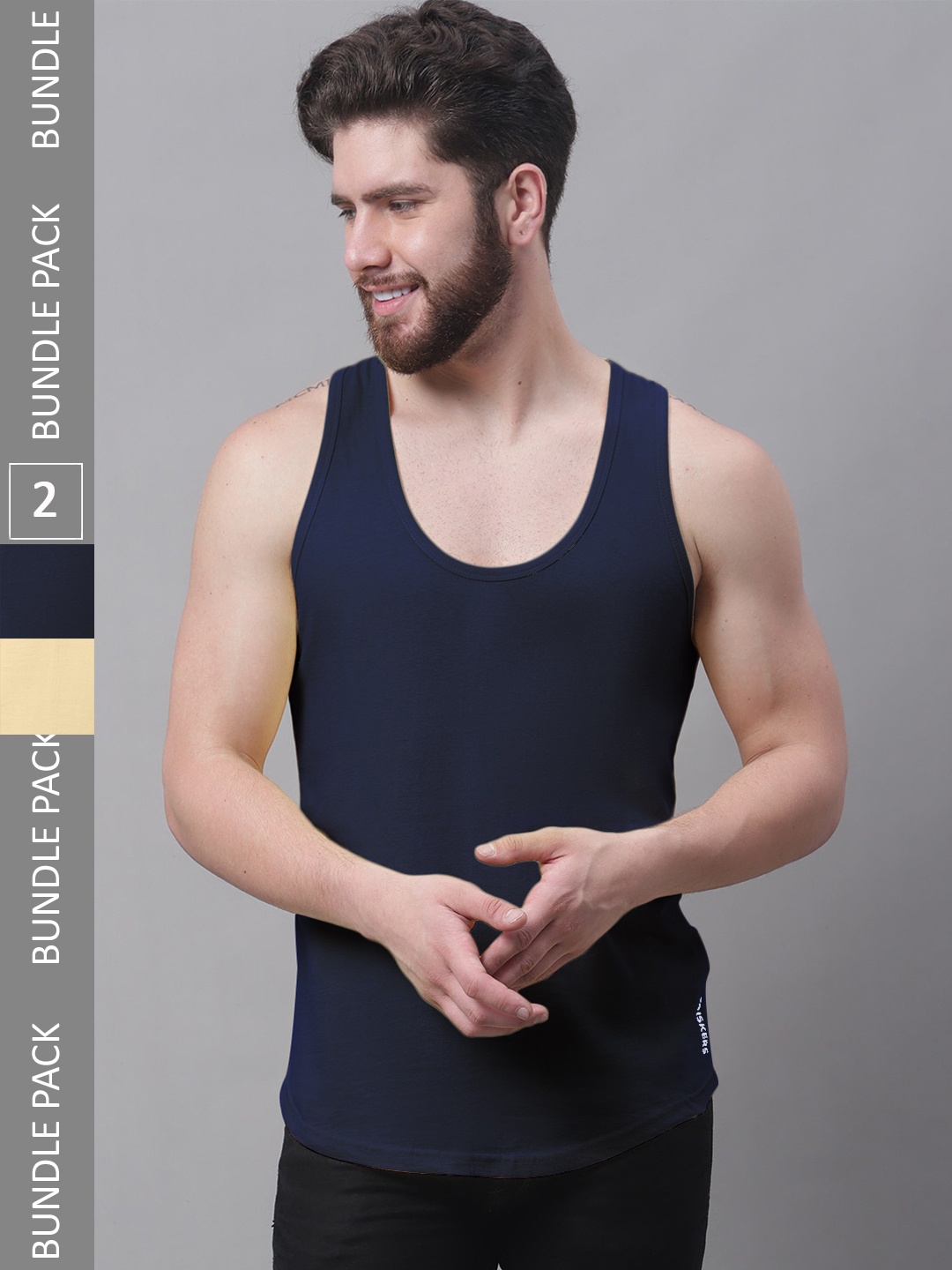 

Friskers Pack Of 2 Pure Cotton Skin Friendly Gym Innerwear Vests, Navy blue