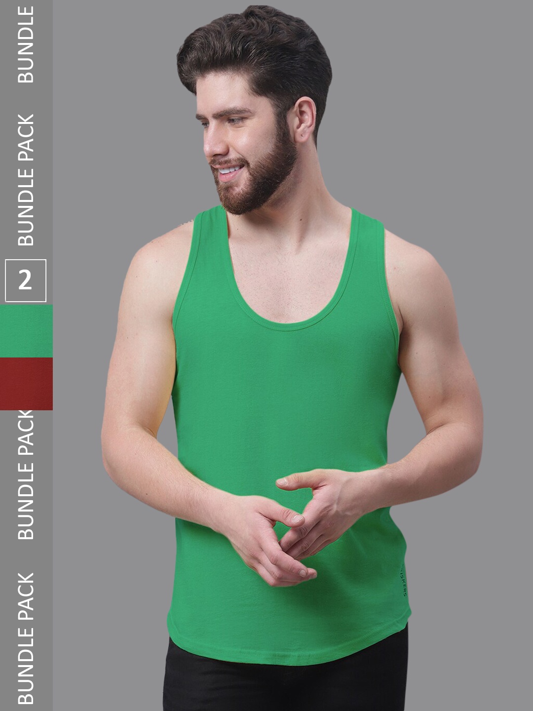 

Friskers Pack Of 2 Pure Cotton Skin Friendly Gym Innerwear Vests, Green