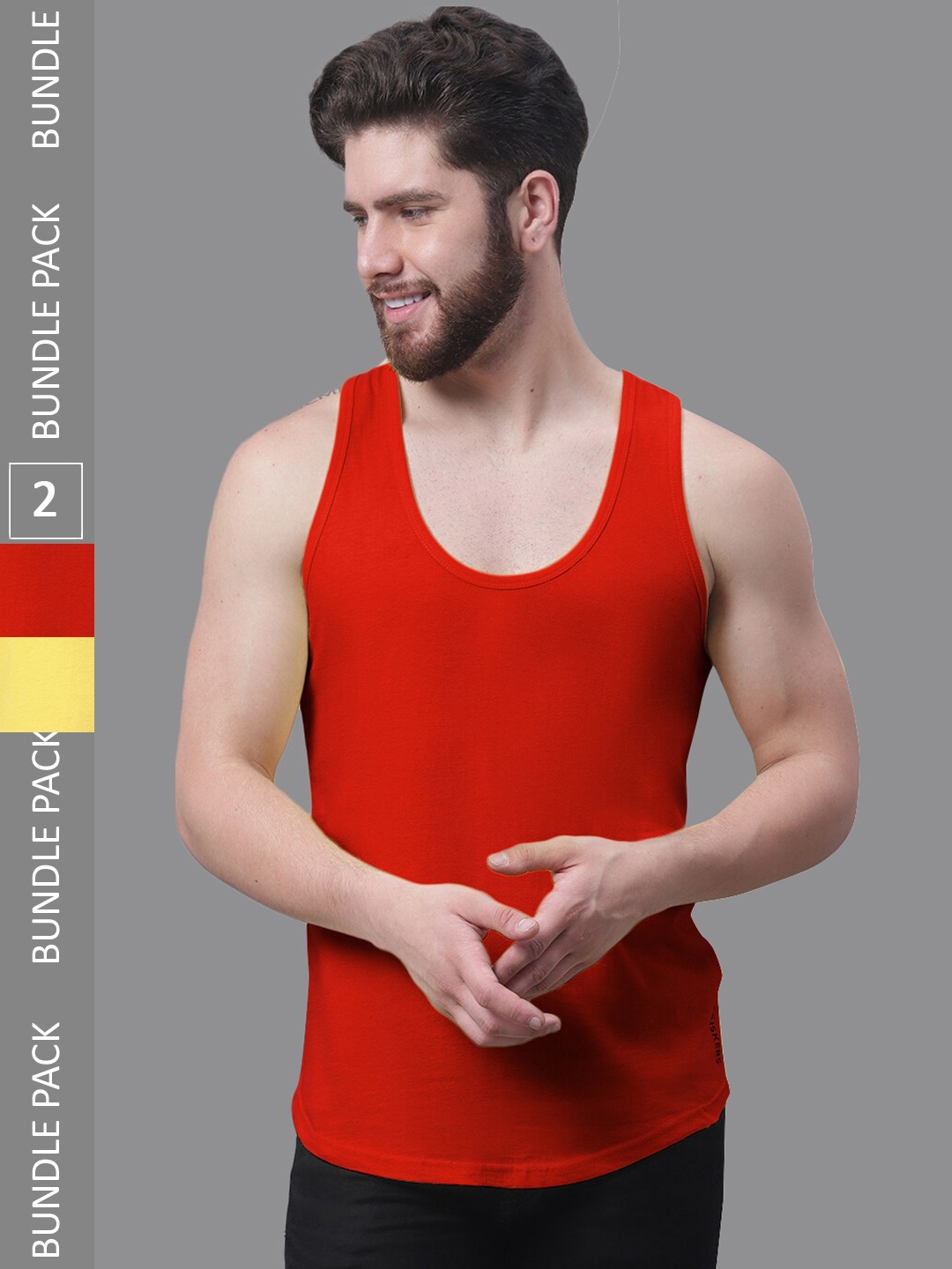 

Friskers Pack Of 2 Pure Cotton Skin Friendly Gym Innerwear Vests, Red