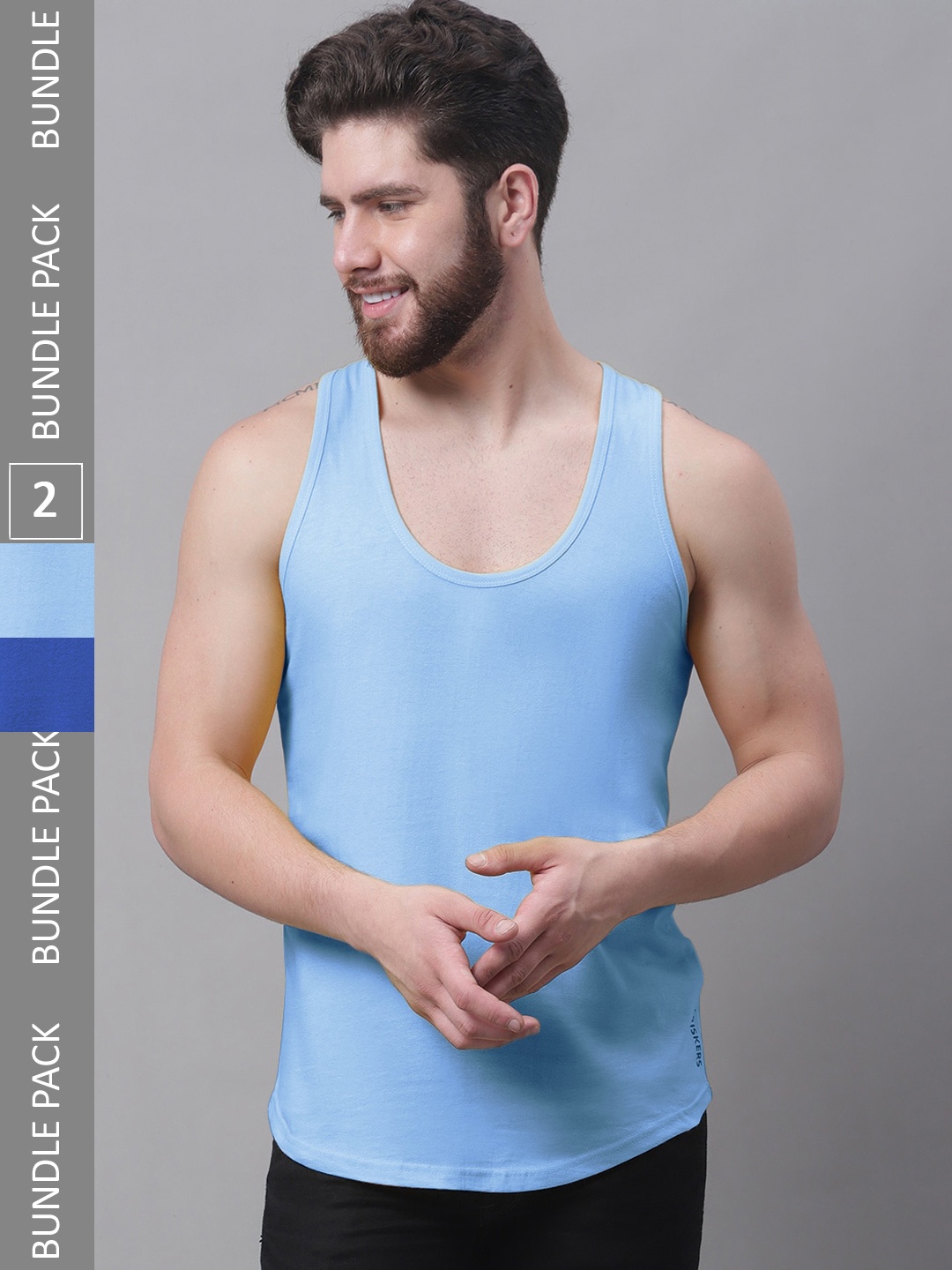 

Friskers Pack Of 2 Pure Cotton Innerwear Vests, Blue
