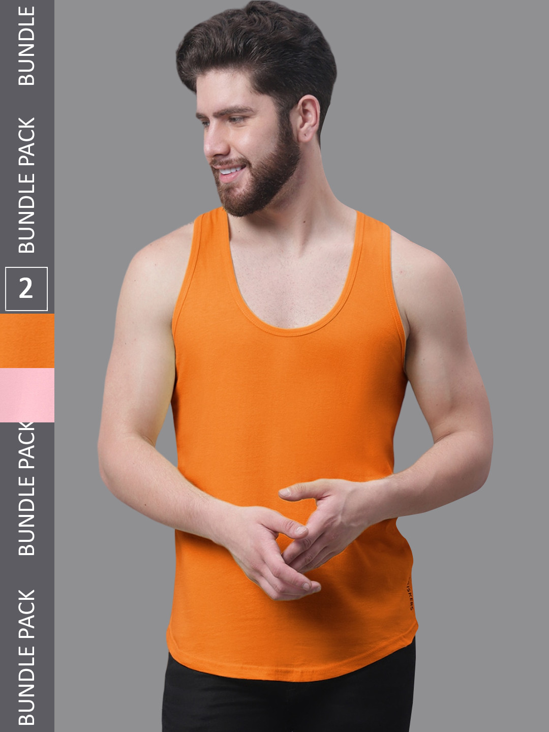 

Friskers Pack Of 2 Bio-Wash Pure Cotton Gym Vest, Orange
