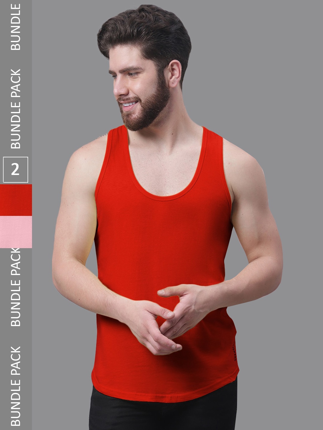 

Friskers Pack Of 2 Bio-Wash Pure Cotton Gym Vest, Red
