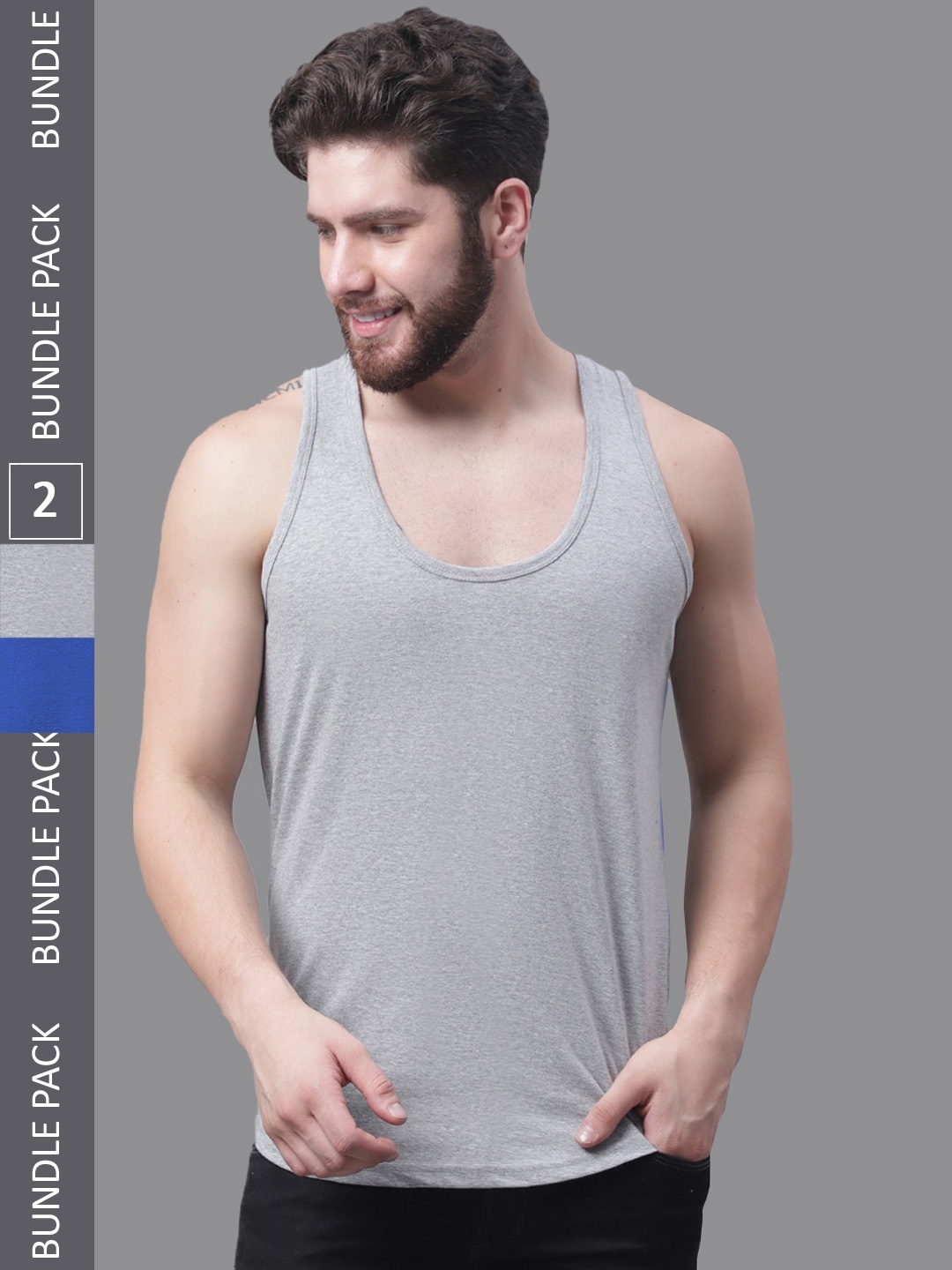 

Friskers Pack Of 2 Bio-Wash Pure Cotton Gym Vest, Grey