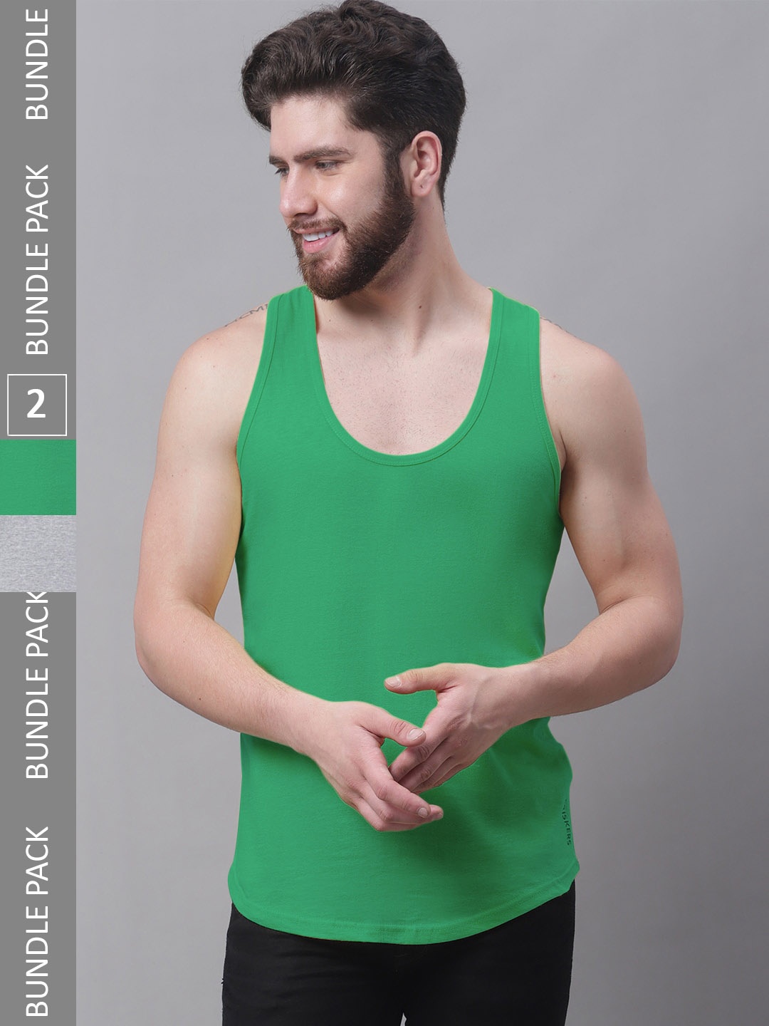 

Friskers Pack Of 2 Pure Cotton Skin Friendly Gym Innerwear Vests, Green