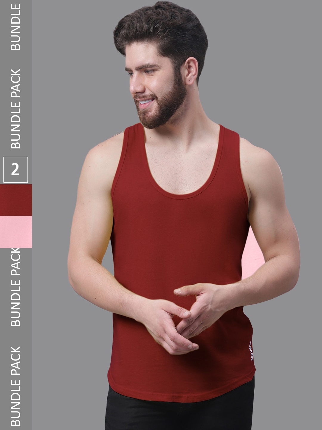 Friskers Pack Of 2 Pure Cotton Skin Friendly Gym Innerwear Vests, Maroon