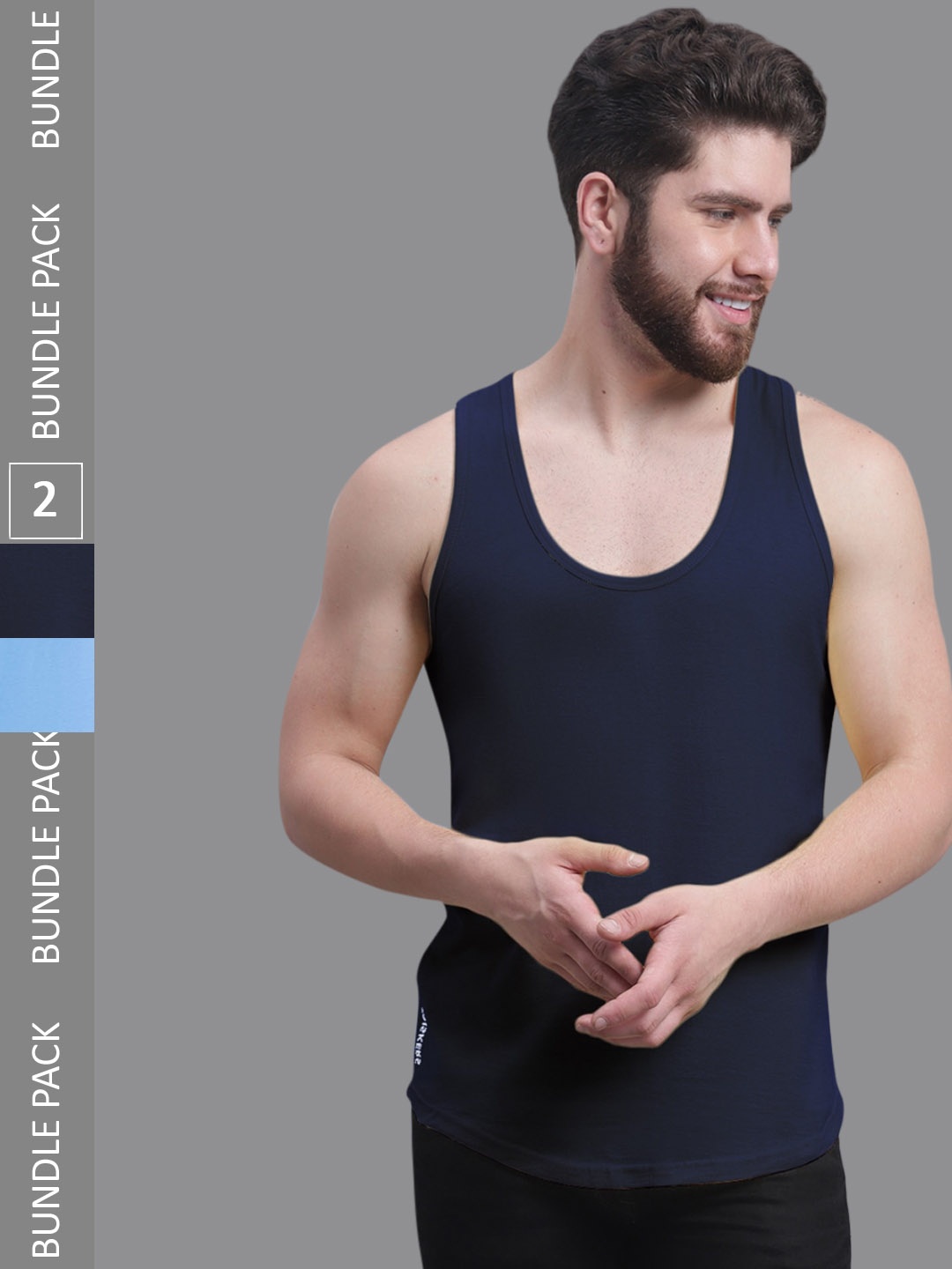 

Friskers Pack Of 2 Pure Cotton Innerwear Vests, Navy blue