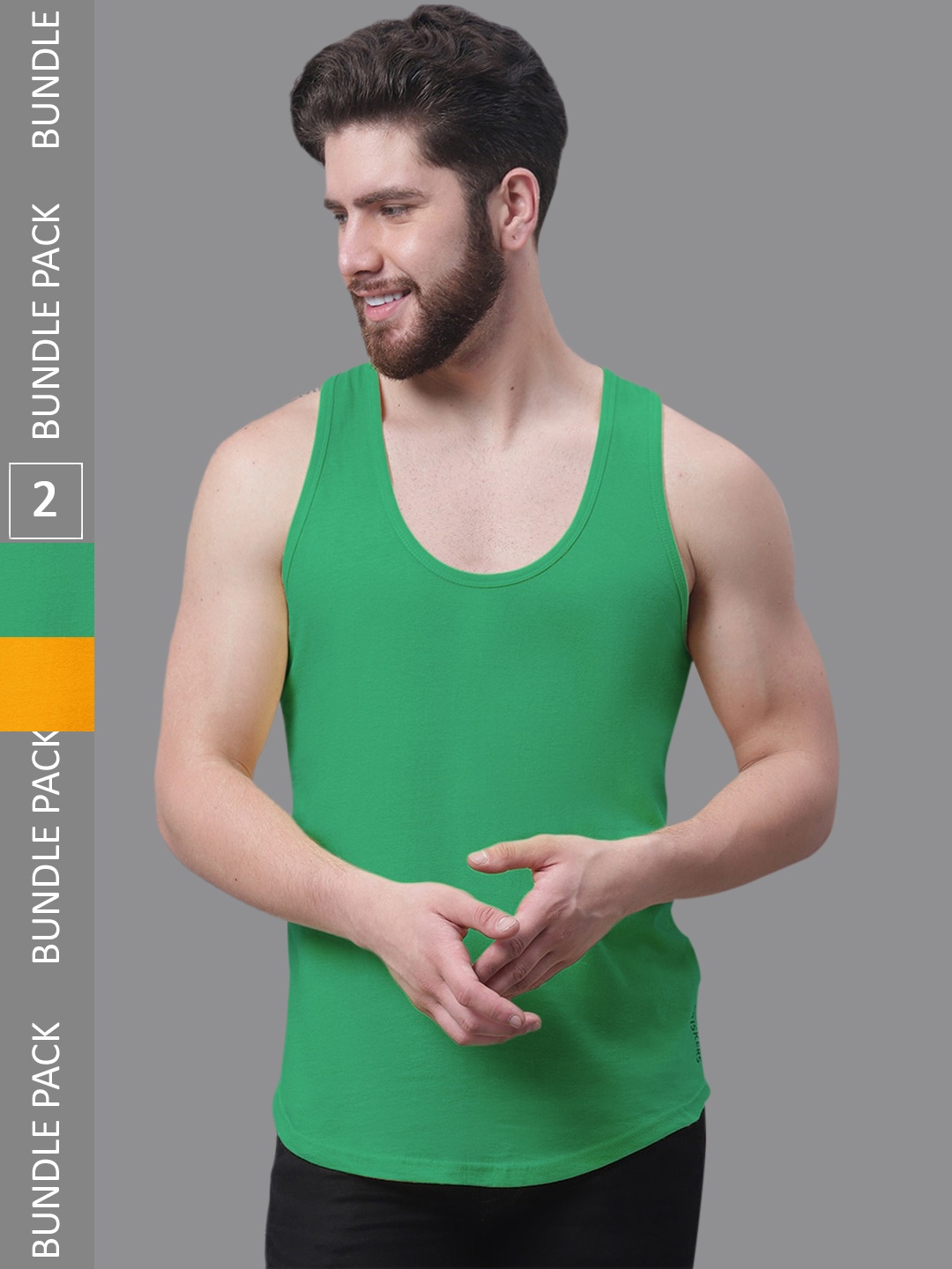 

Friskers Pack Of 2 Bio-Wash Pure Cotton Gym Vest, Green