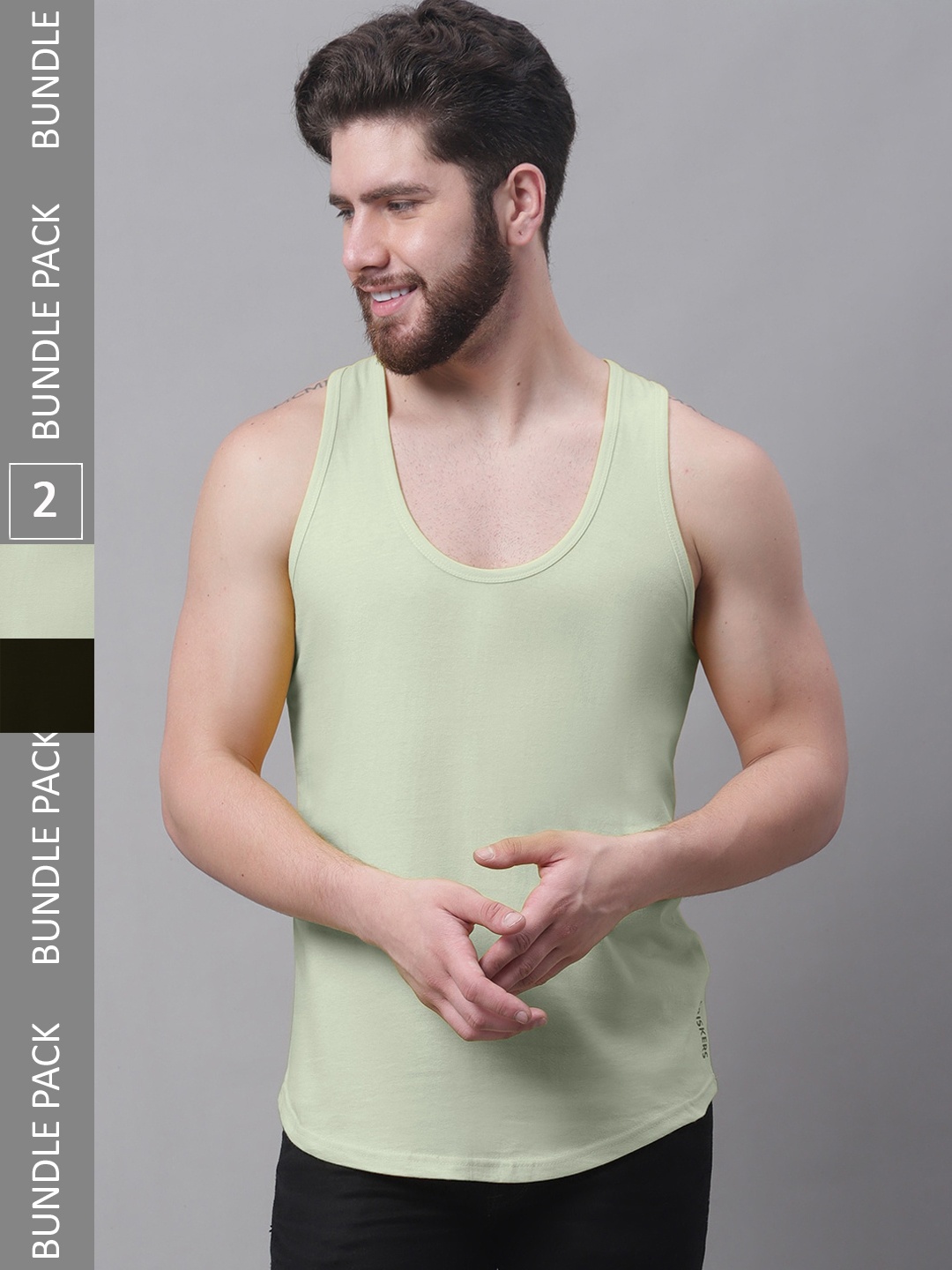 

Friskers Pack Of 2 Pure Cotton Skin Friendly Gym Innerwear Vests, Sea green