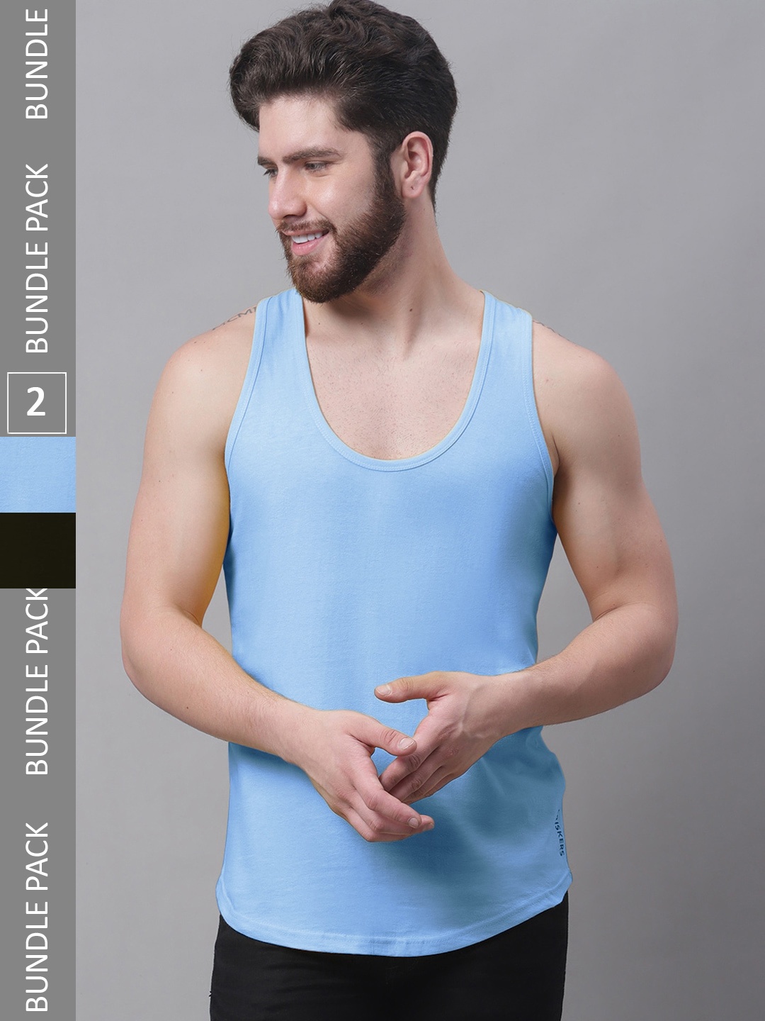 

Friskers Pack Of 2 Pure Cotton Skin Friendly Gym Innerwear Vests, Turquoise blue