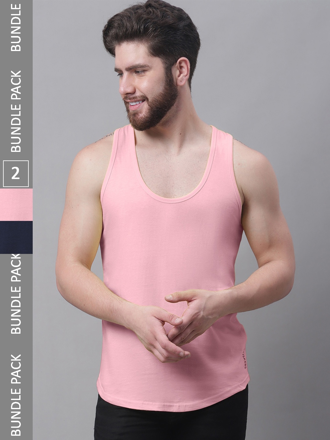 

Friskers Pack Of 2 Pure Cotton Innerwear Vests, Navy blue