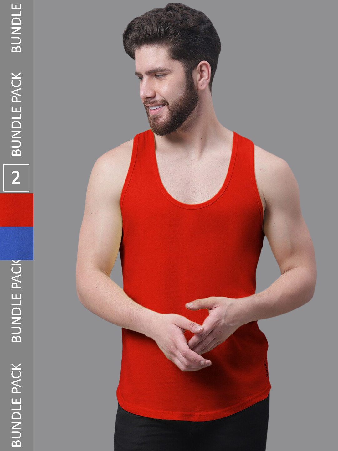 

Friskers Pack Of 2 Bio-Wash Pure Cotton Gym Vest, Red