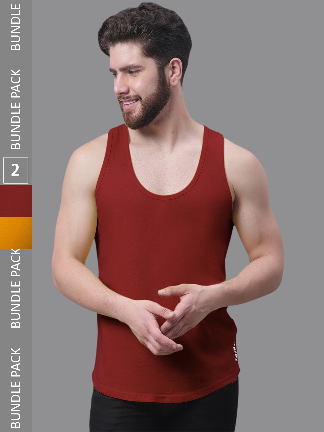 

Friskers Pack Of 2 Bio-Wash Pure Cotton Gym Vest, Maroon