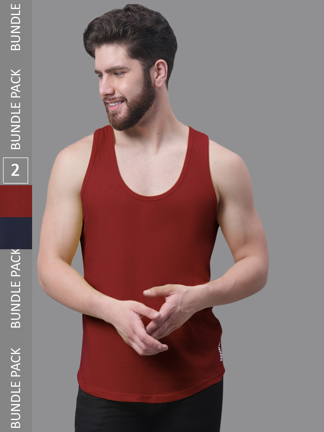

Friskers Pack Of 2 Pure Cotton Skin Friendly Gym Innerwear Vests, Maroon