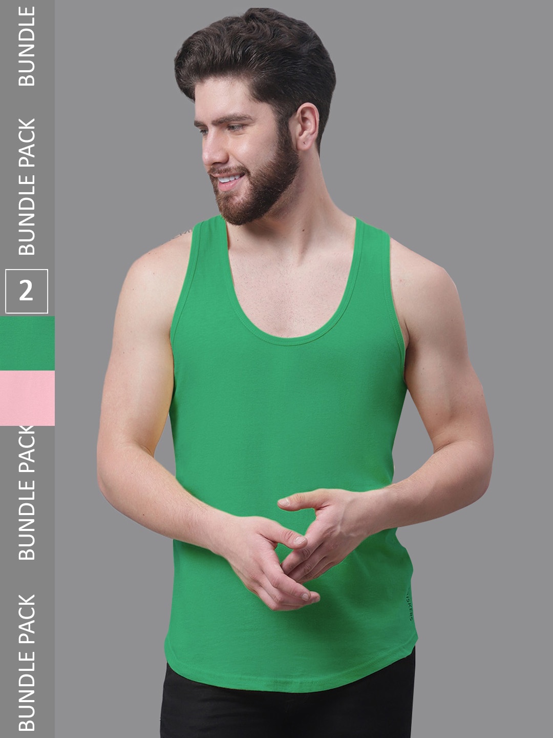 

Friskers Pack Of 2 Pure Cotton Innerwear Vests, Green
