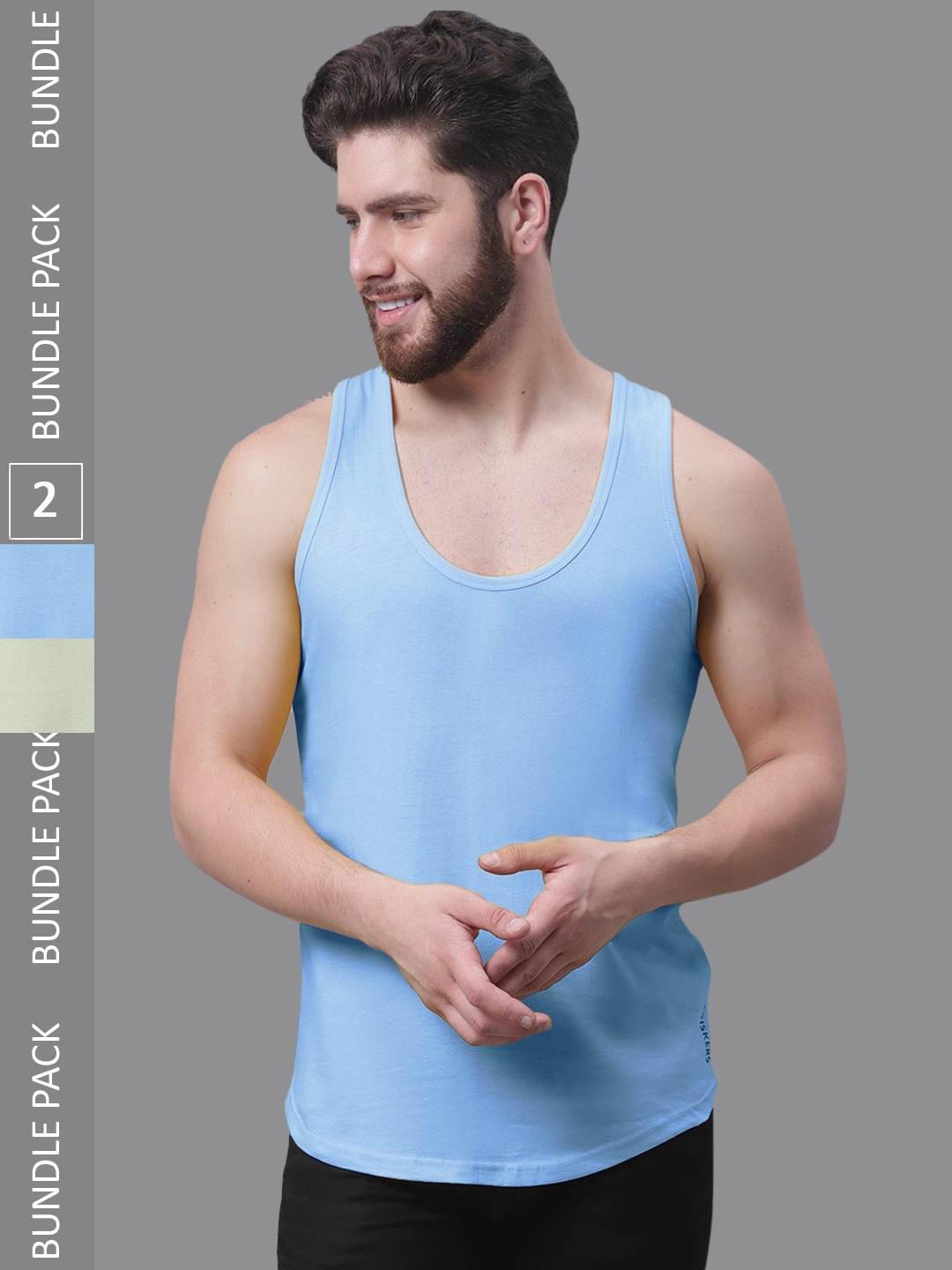 

Friskers Pack Of 2 Bio-Wash Pure Cotton Gym Vest, Turquoise blue