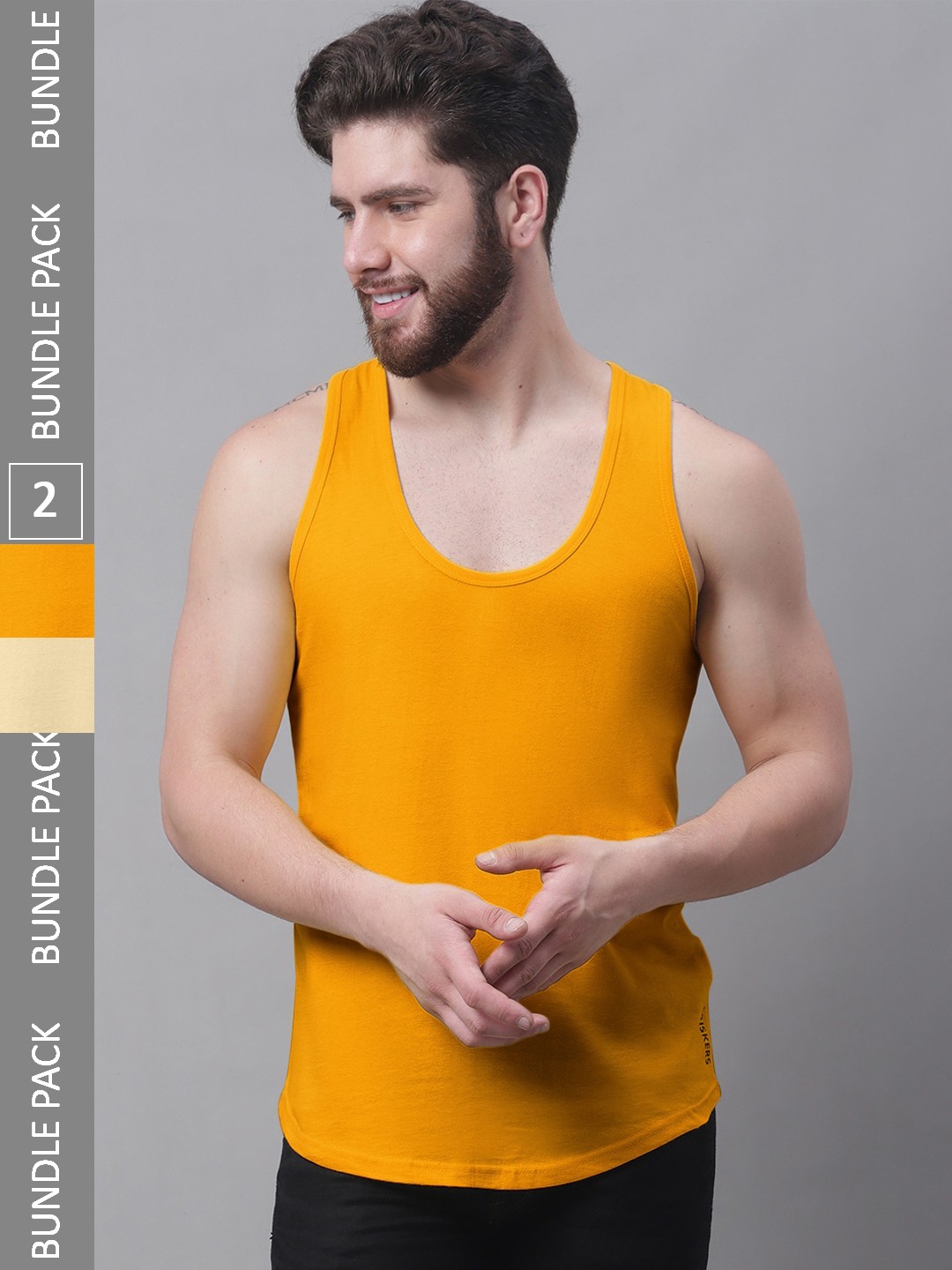 

Friskers Pack Of 2 Pure Cotton Skin Friendly Gym Innerwear Vests, Mustard