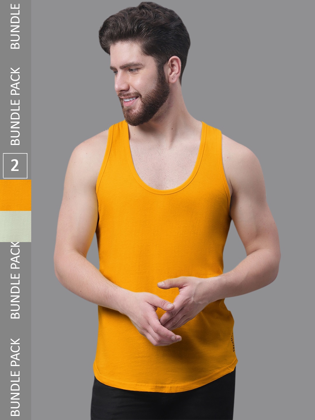 

Friskers Pack Of 2 Skin Friendly Bio-Wash Pure Cotton Innerwear Vests, Mustard