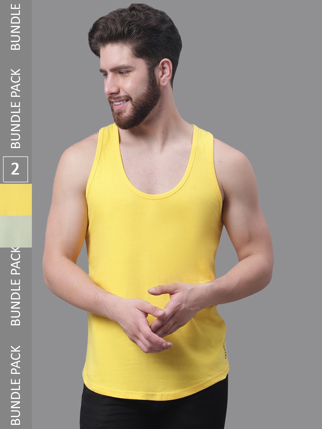 

Friskers Pack Of 2 Pure Cotton Skin Friendly Gym Innerwear Vests, Yellow