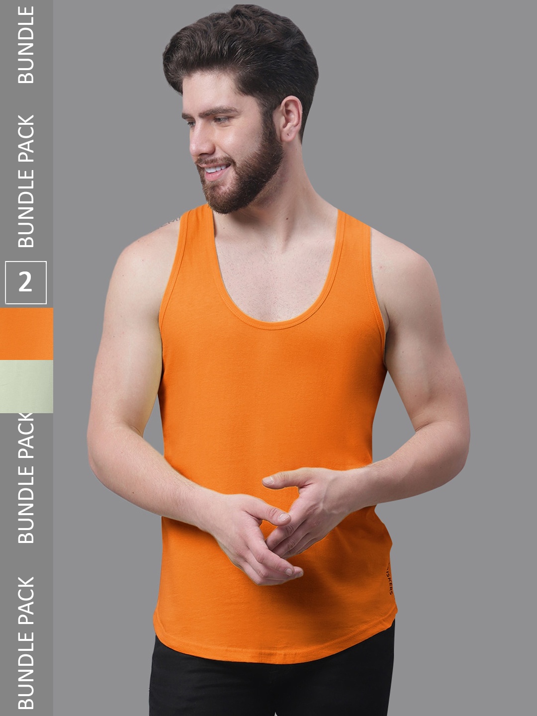 

Friskers Pack Of 2 Pure Cotton Skin Friendly Gym Innerwear Vests, Orange