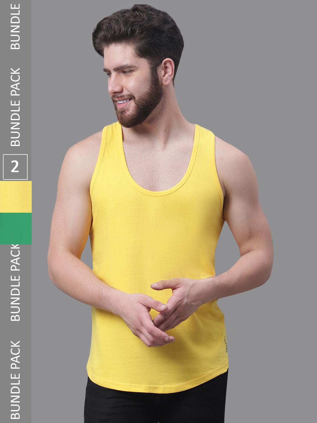 

Friskers Pack Of 2 Bio-Wash Pure Cotton Gym Vest, Yellow