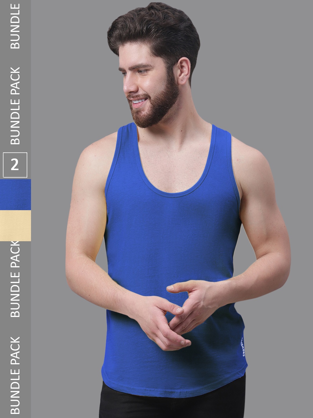 

Friskers Pack Of 2 Pure Cotton Innerwear Vests, Blue