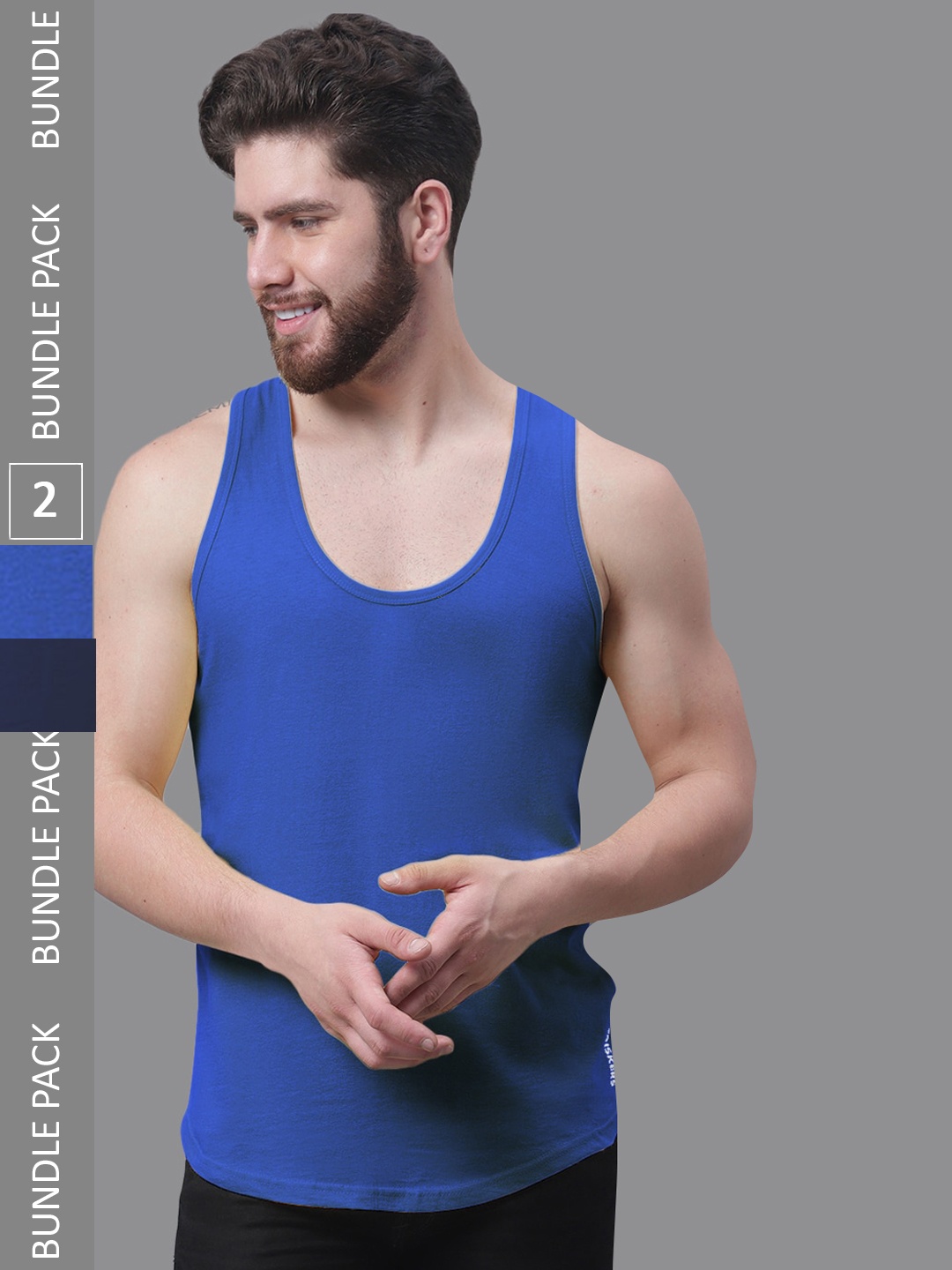 

Friskers Pack Of 2 Pure Cotton Skin Friendly Gym Innerwear Vests, Blue