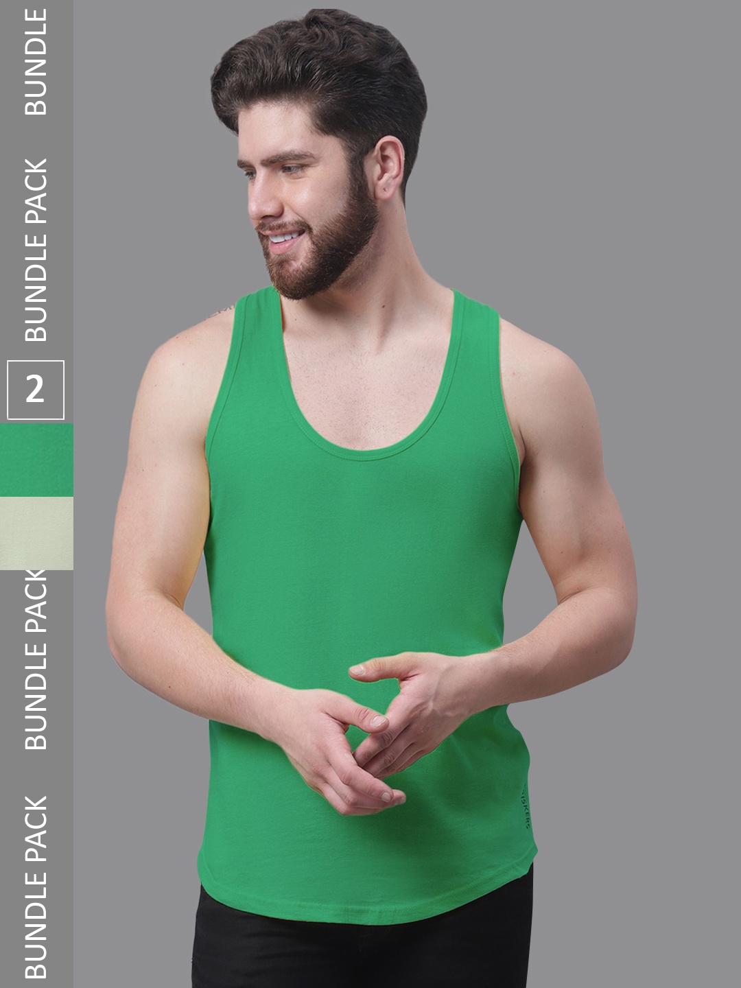 

Friskers Pack Of 2 Skin Friendly Bio-Wash Pure Cotton Innerwear Vests, Green