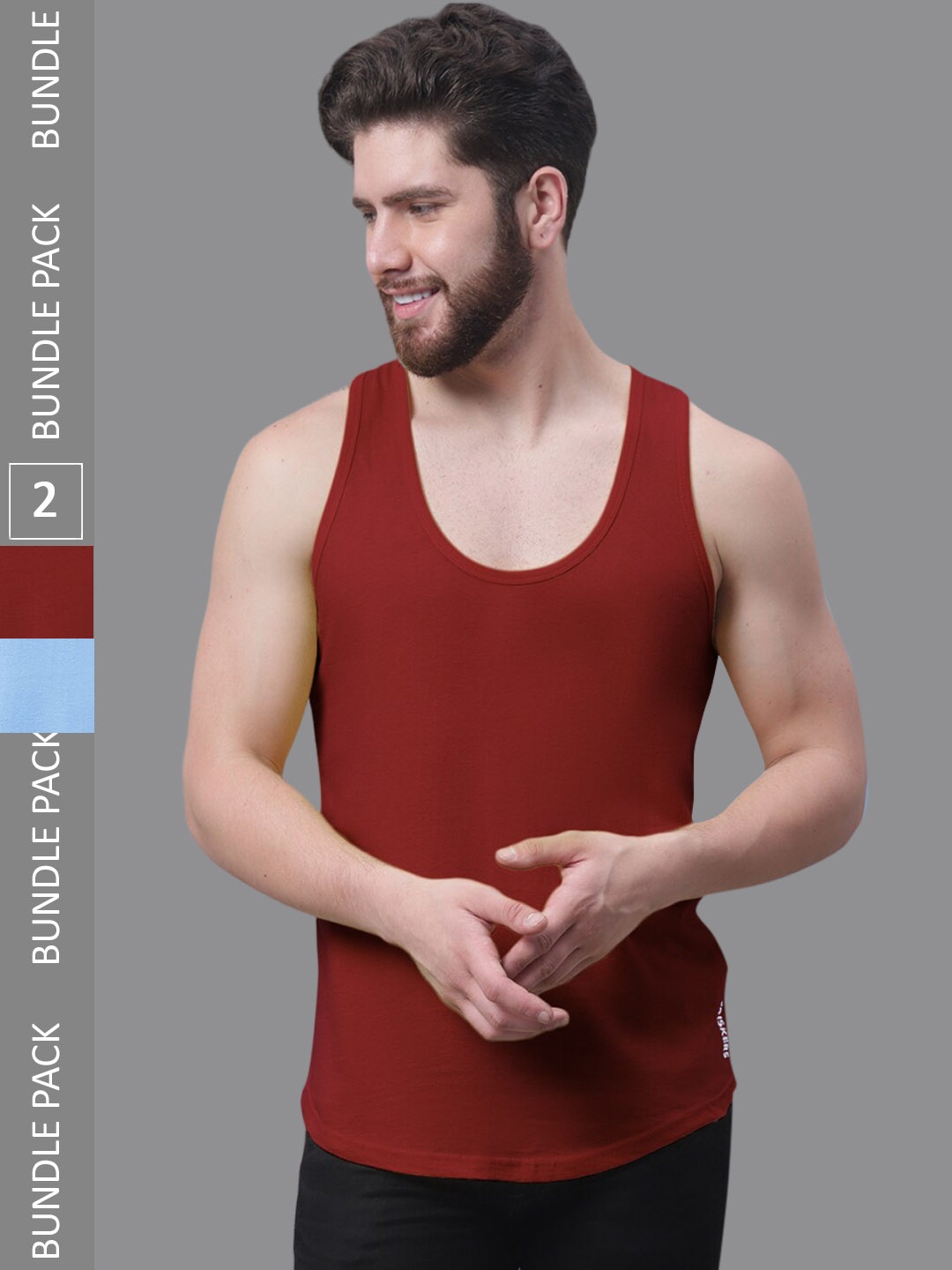 

Friskers Pack Of 2 Pure Cotton Skin Friendly Gym Innerwear Vests, Maroon