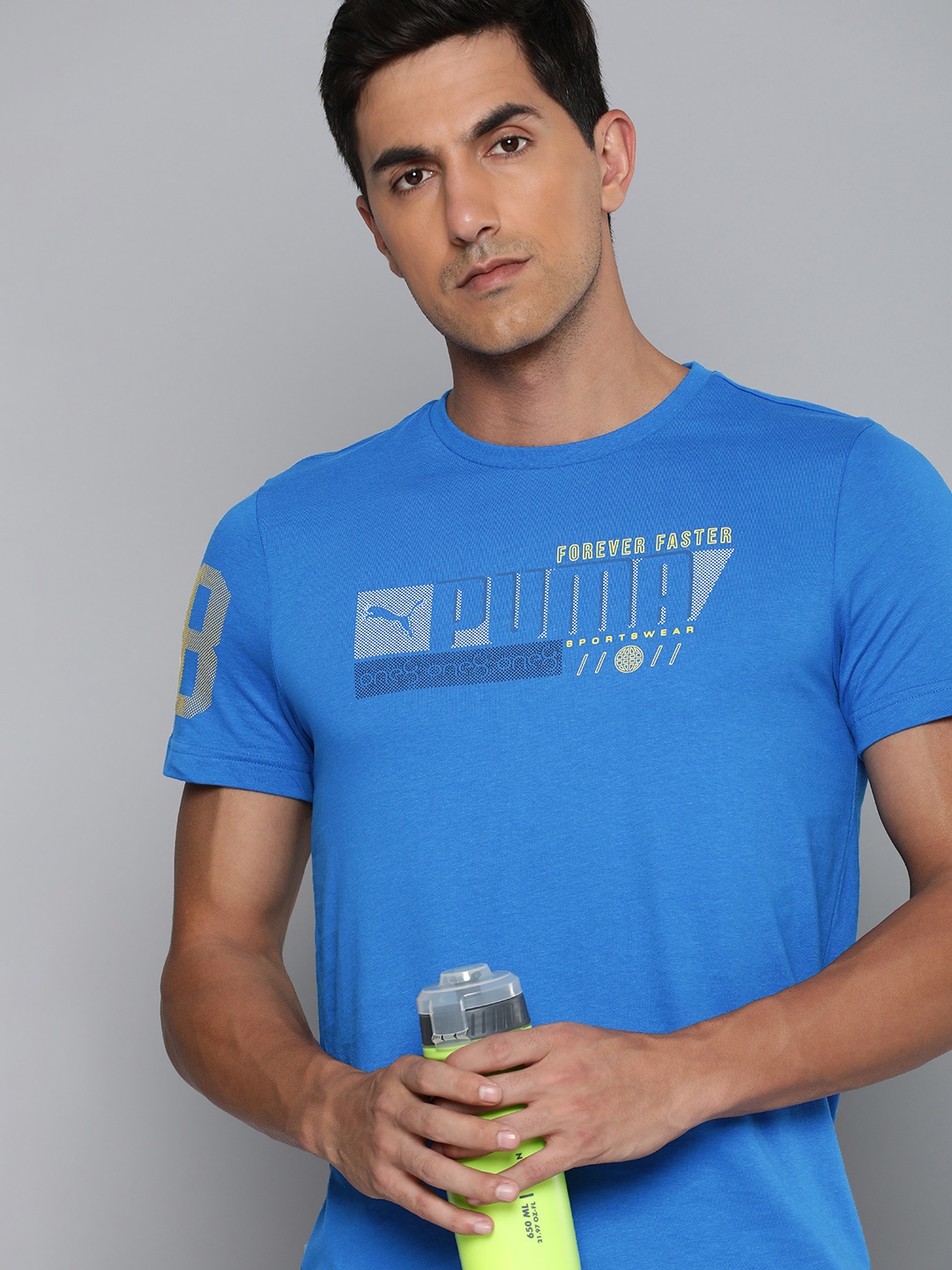 

one8 x PUMA Virat Kohli Graphic Printed Pure Cotton Slim Fit T-shirt, Blue