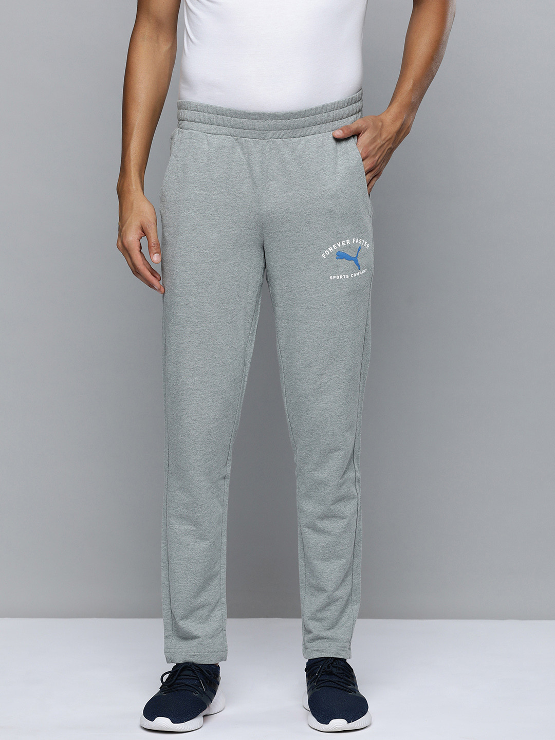 

one8 x PUMA Men Brand Logo Printed Slim Fit Track Pants, Grey