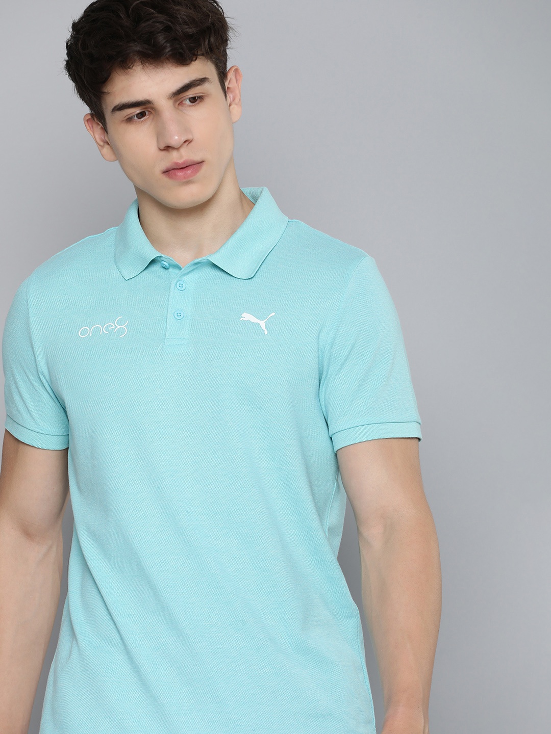 

one8 x PUMA Virat Kohli Heather Polo Collar Slim Fit T-shirt, Turquoise blue