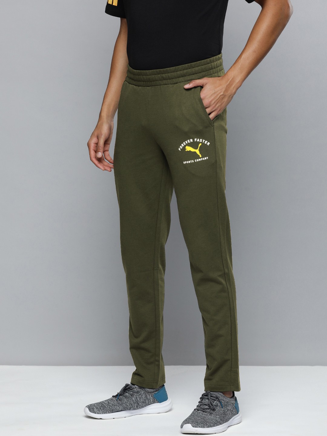 one8 x PUMA Men Brand Logo Printed Slim Fit Track Pants, Olive
