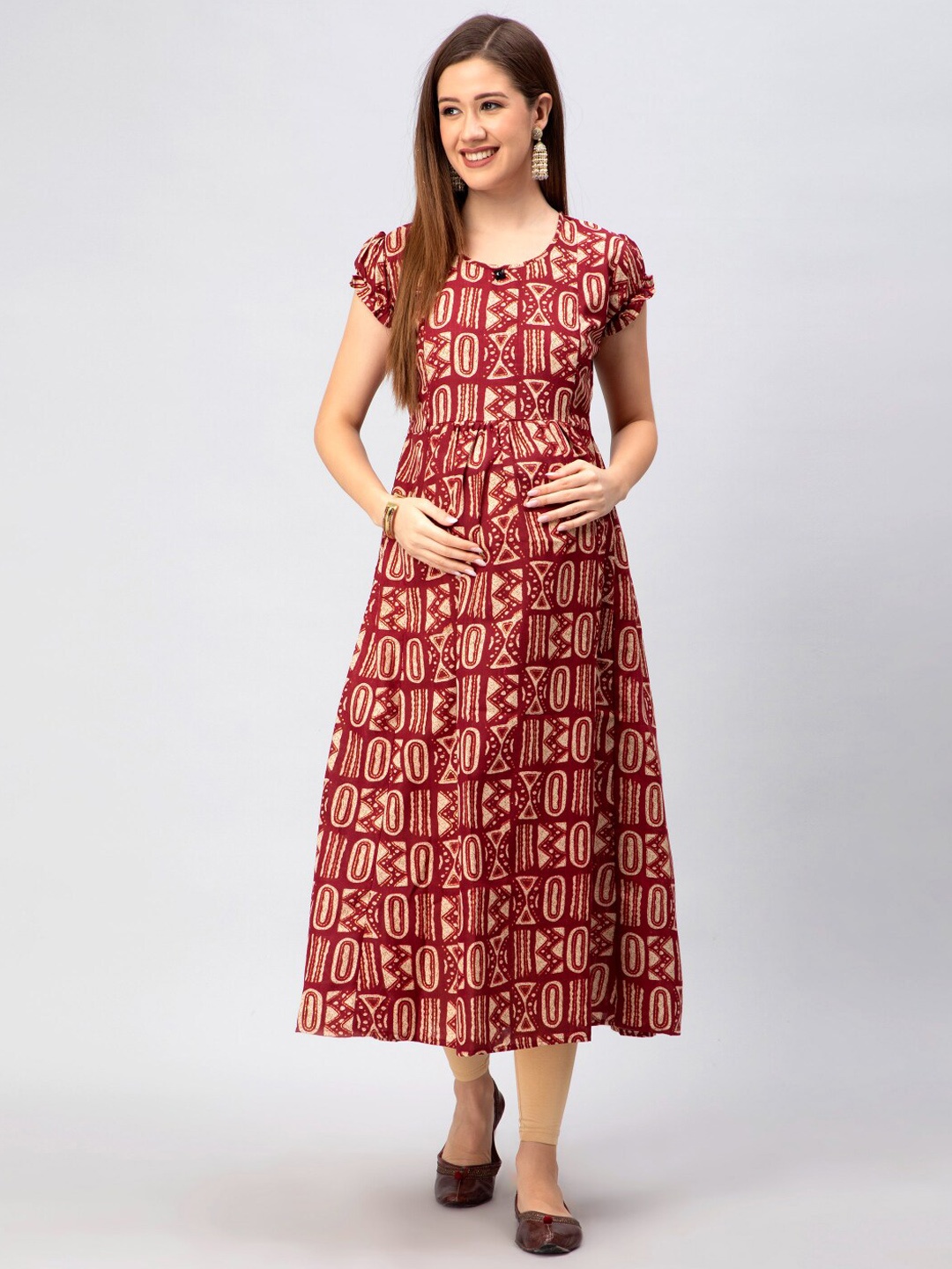 

CEE-18 Women Ethnic Motifs Printed Maternity A-Line Kurta, Red