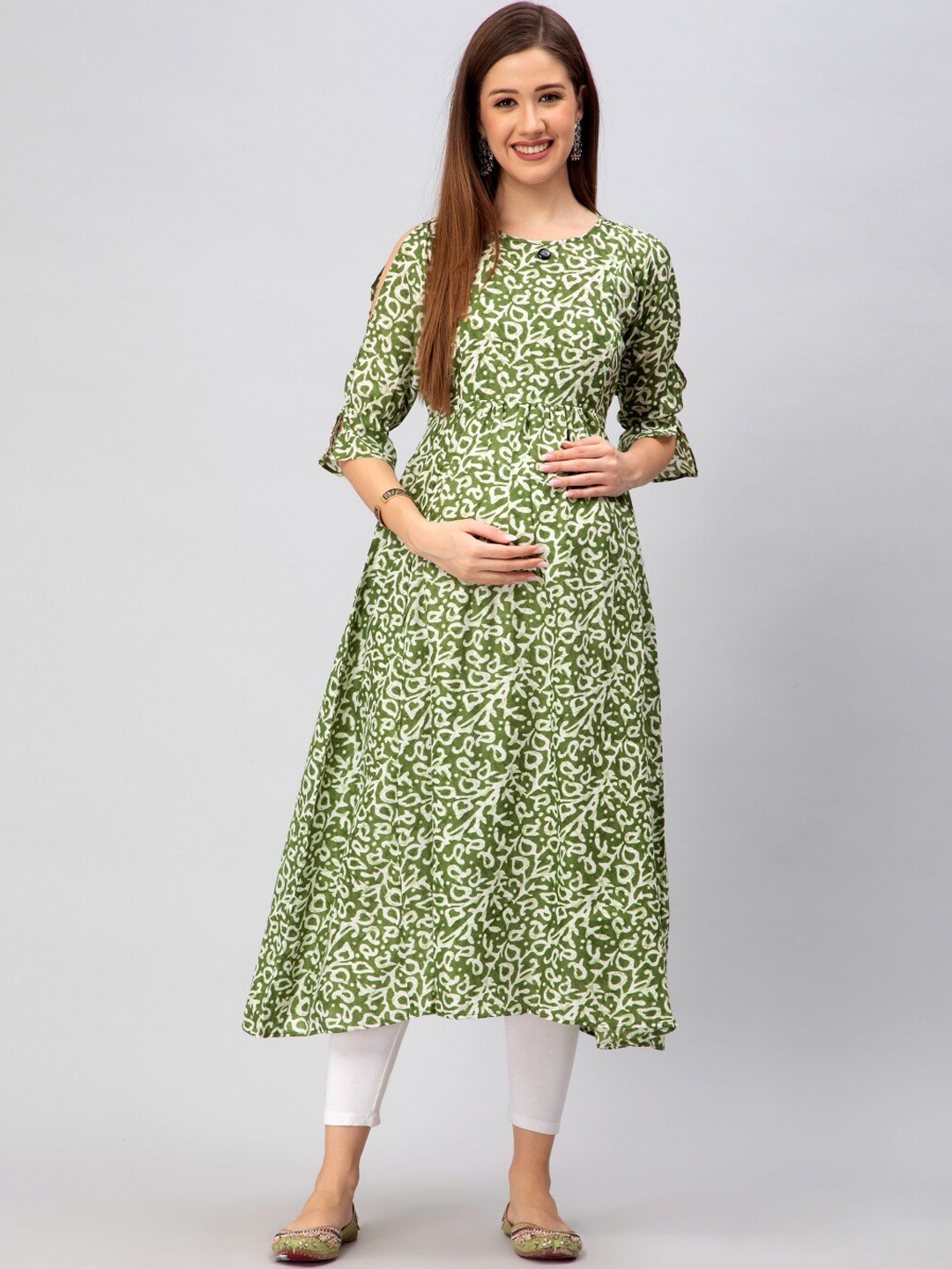 

CEE-18 Ethinic Motif Printed Cotton Maternity Feeding Kurta, Green