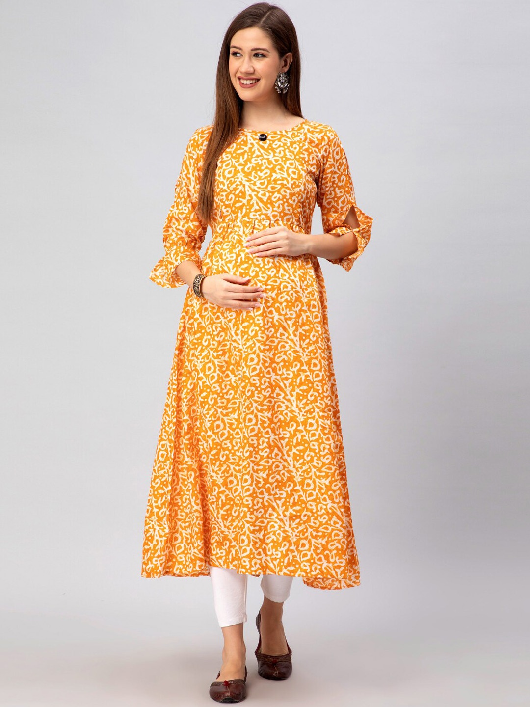 

CEE-18 Ethinic Motif Printed Cotton Maternity Feeding Kurta, Orange