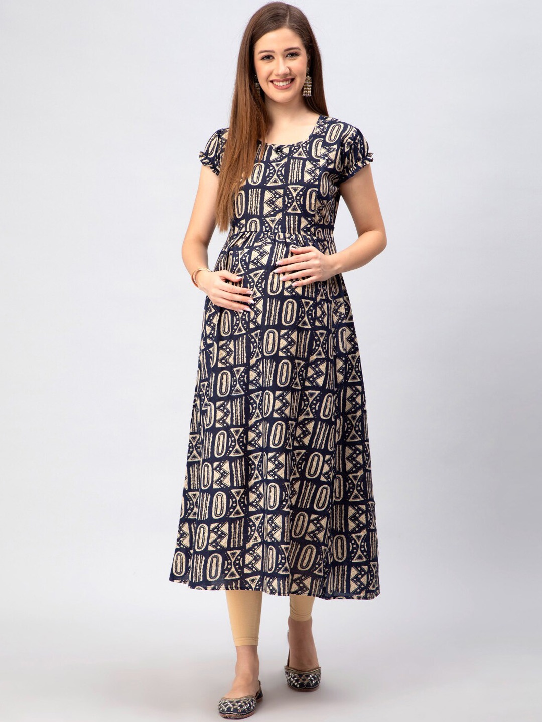 

CEE-18 Ethinic Motif Printed Cotton Maternity Feeding Kurta, Blue