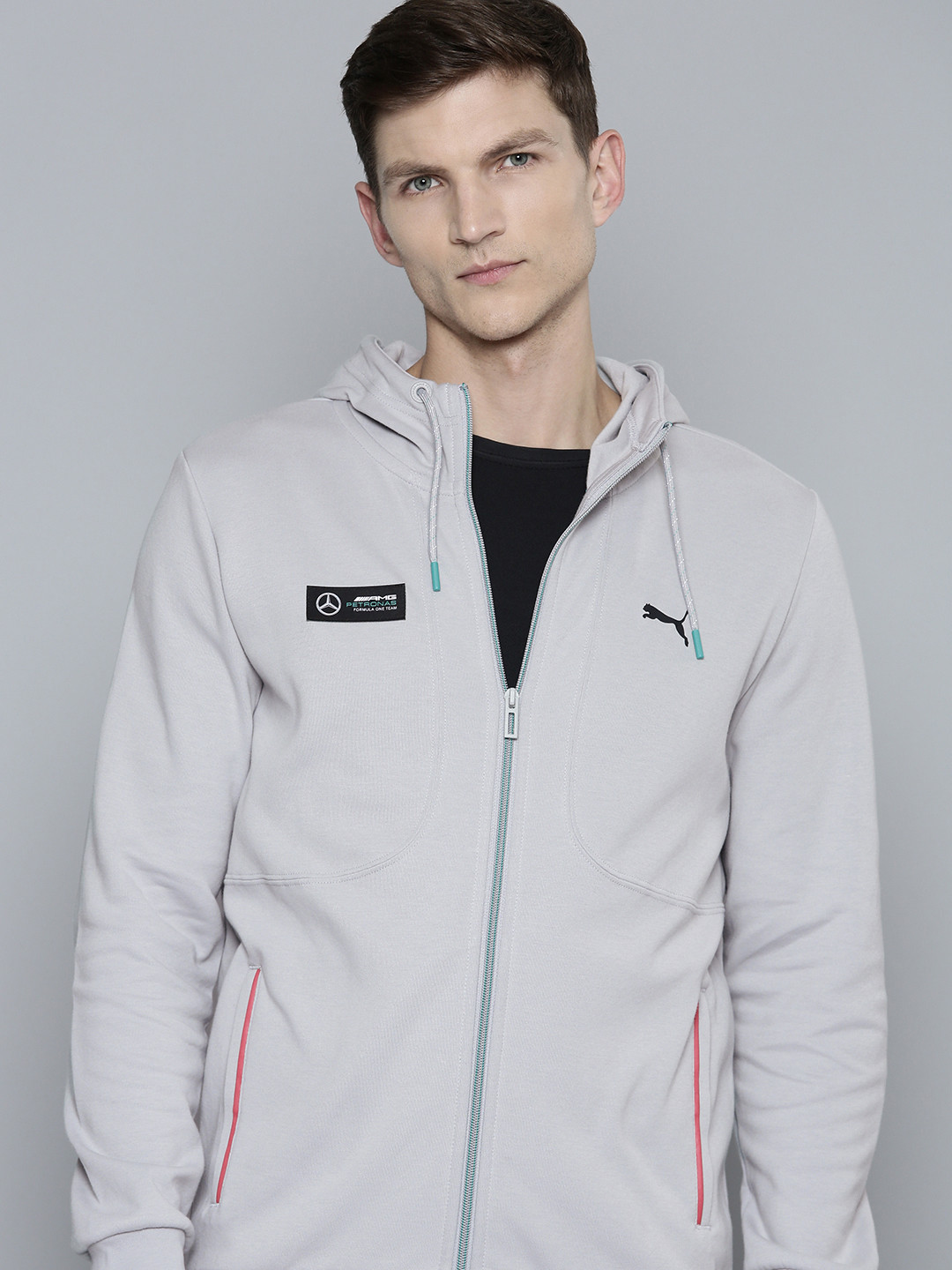 

PUMA Motorsport Brand Logo Printed Mercedes AMG Petronas Bomber Jacket, Grey