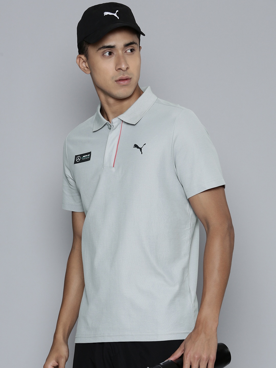 

PUMA Motorsport Mercedes AMG Petronas Polo Collar Applique Detail T-shirt, Grey