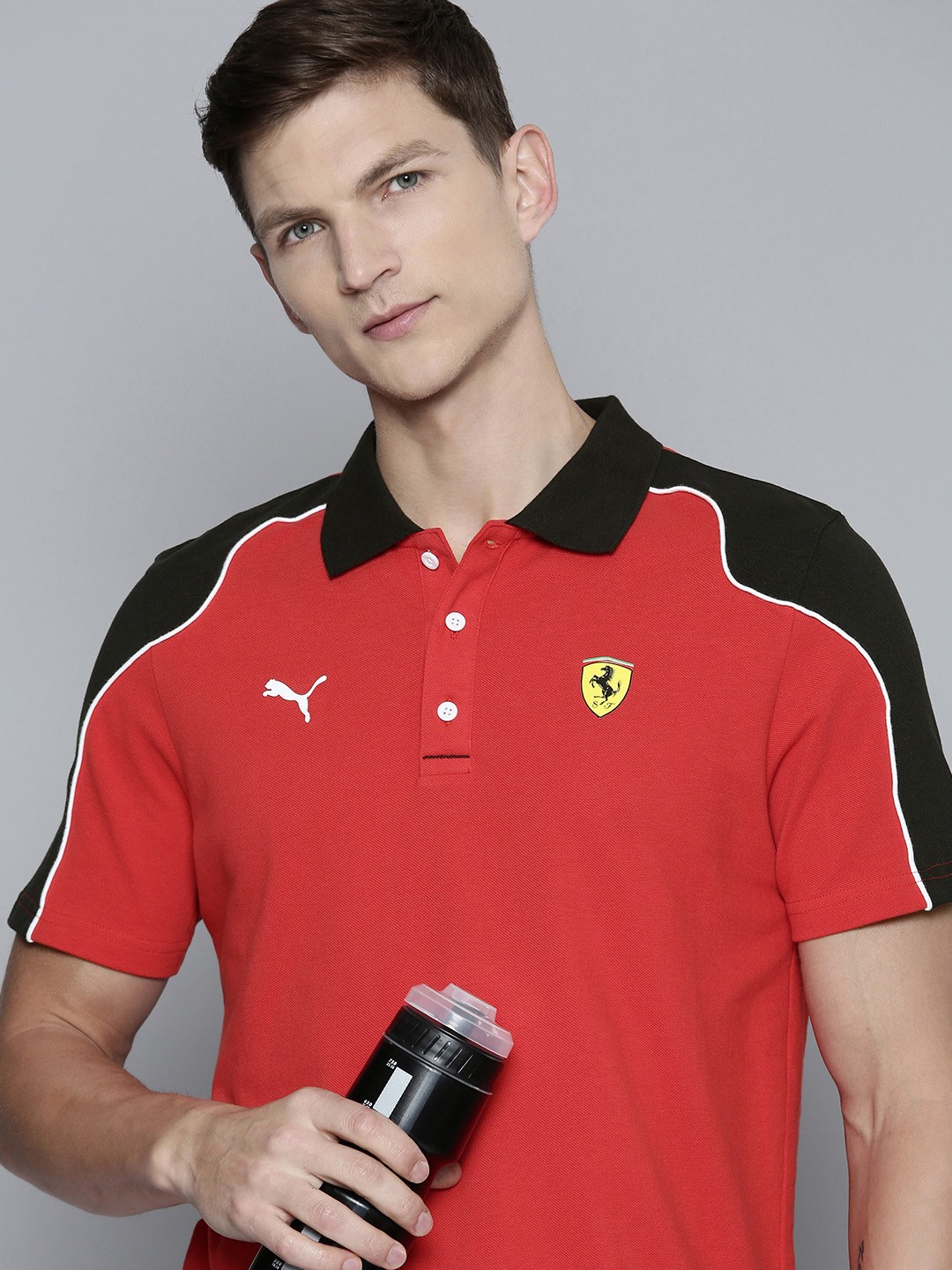

PUMA Motorsport Ferrari Race Colourblocked Polo Collar Pure Cotton T-shirt, Red