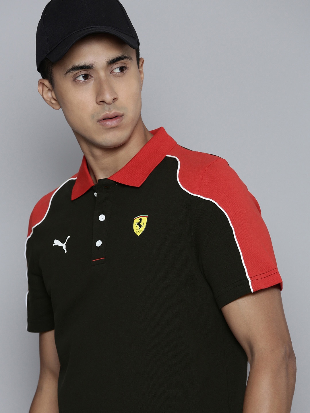 

PUMA Motorsport Ferrari Race Colourblocked Polo Collar Pure Cotton T-shirt, Black