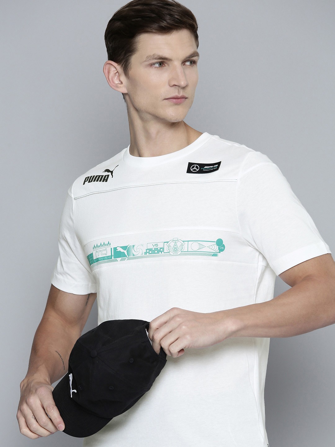 

PUMA Motorsport Mercedes AMG Petronas SDS Brand Logo Printed T-shirt, White