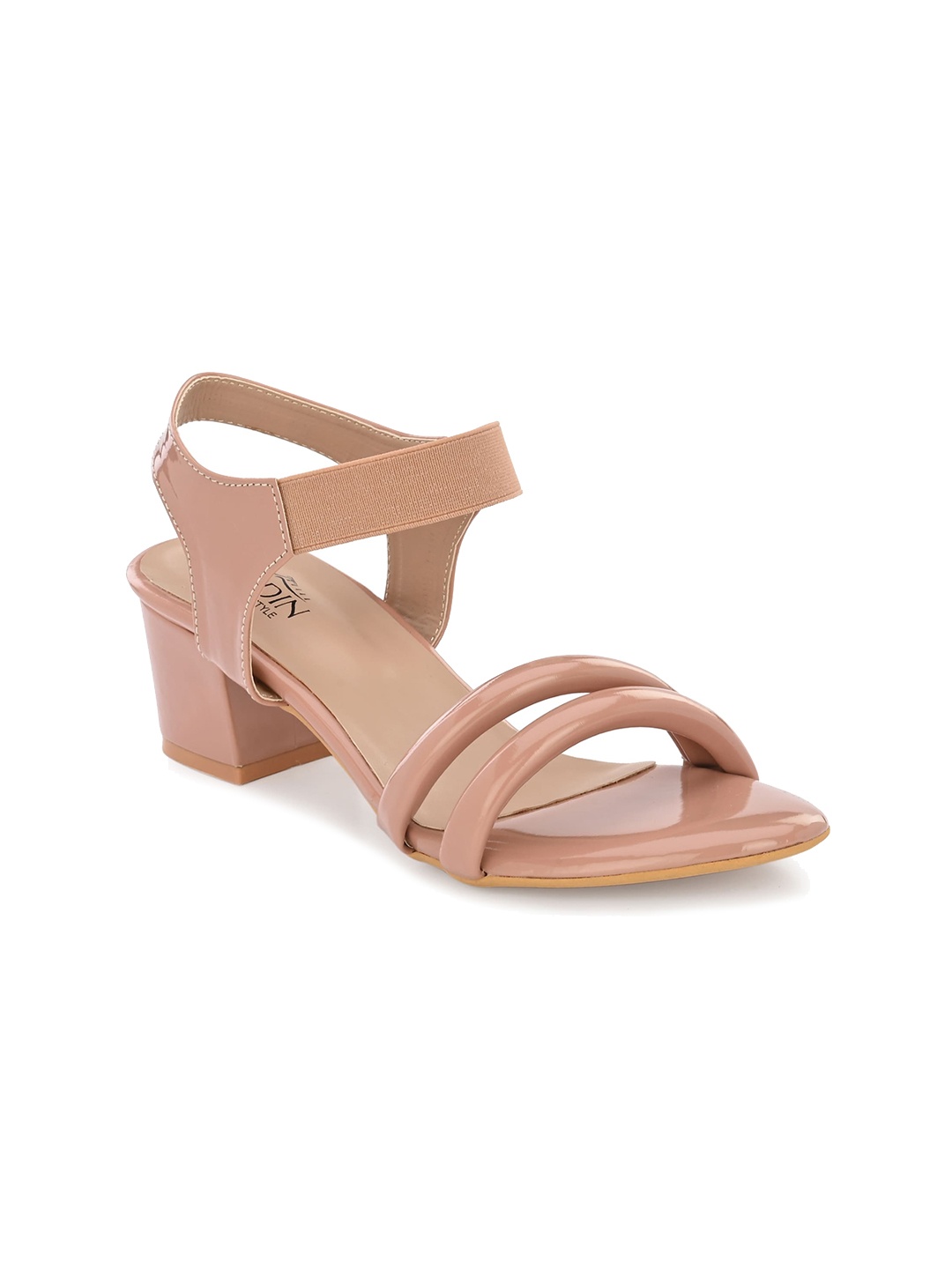 

GARDIN Open Toe Block Heels With Backstrap, Peach