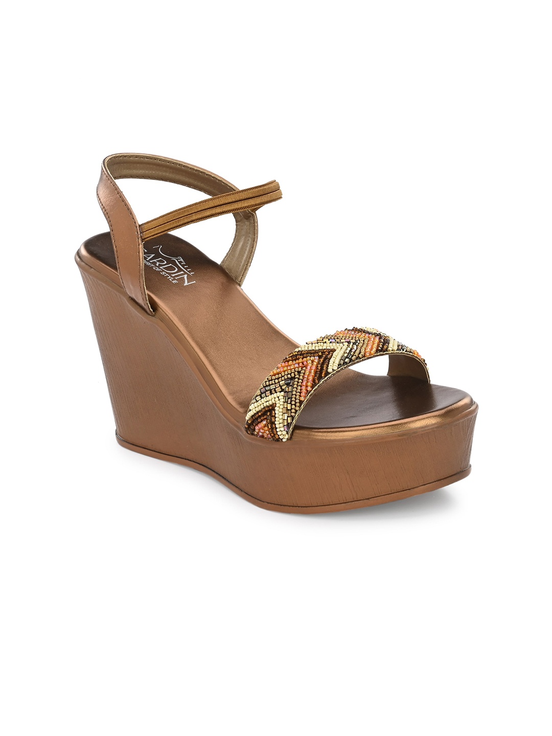 

GARDIN Embellished Open Toe Wedges With Backstrap, Copper