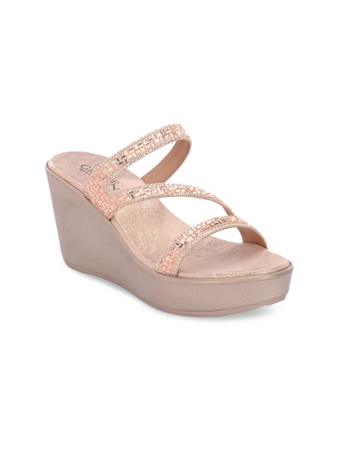 

GARDIN Embellished Open Toe Wedges, Rose gold