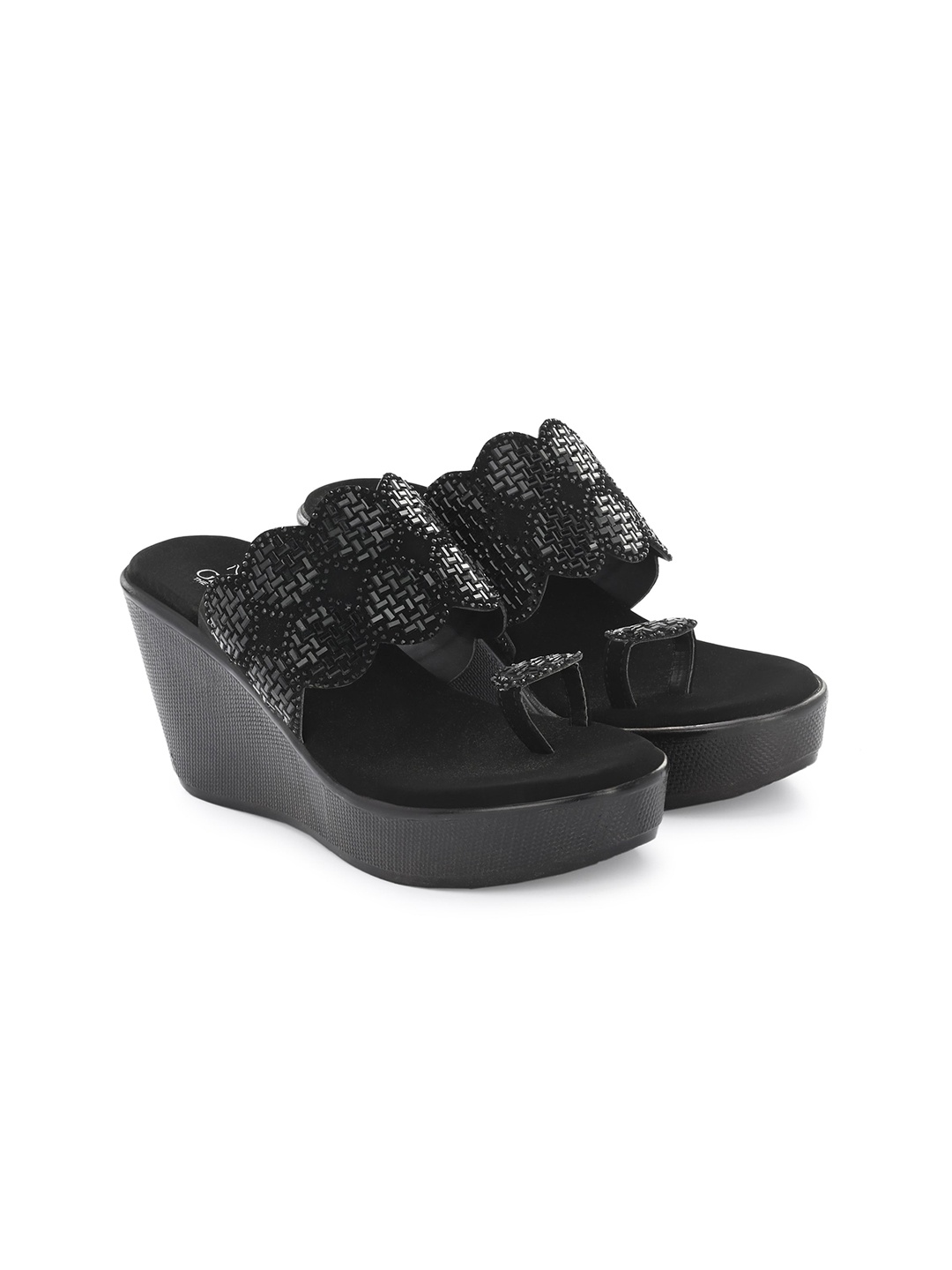 

GARDIN Embellished Open Toe Wedges, Black