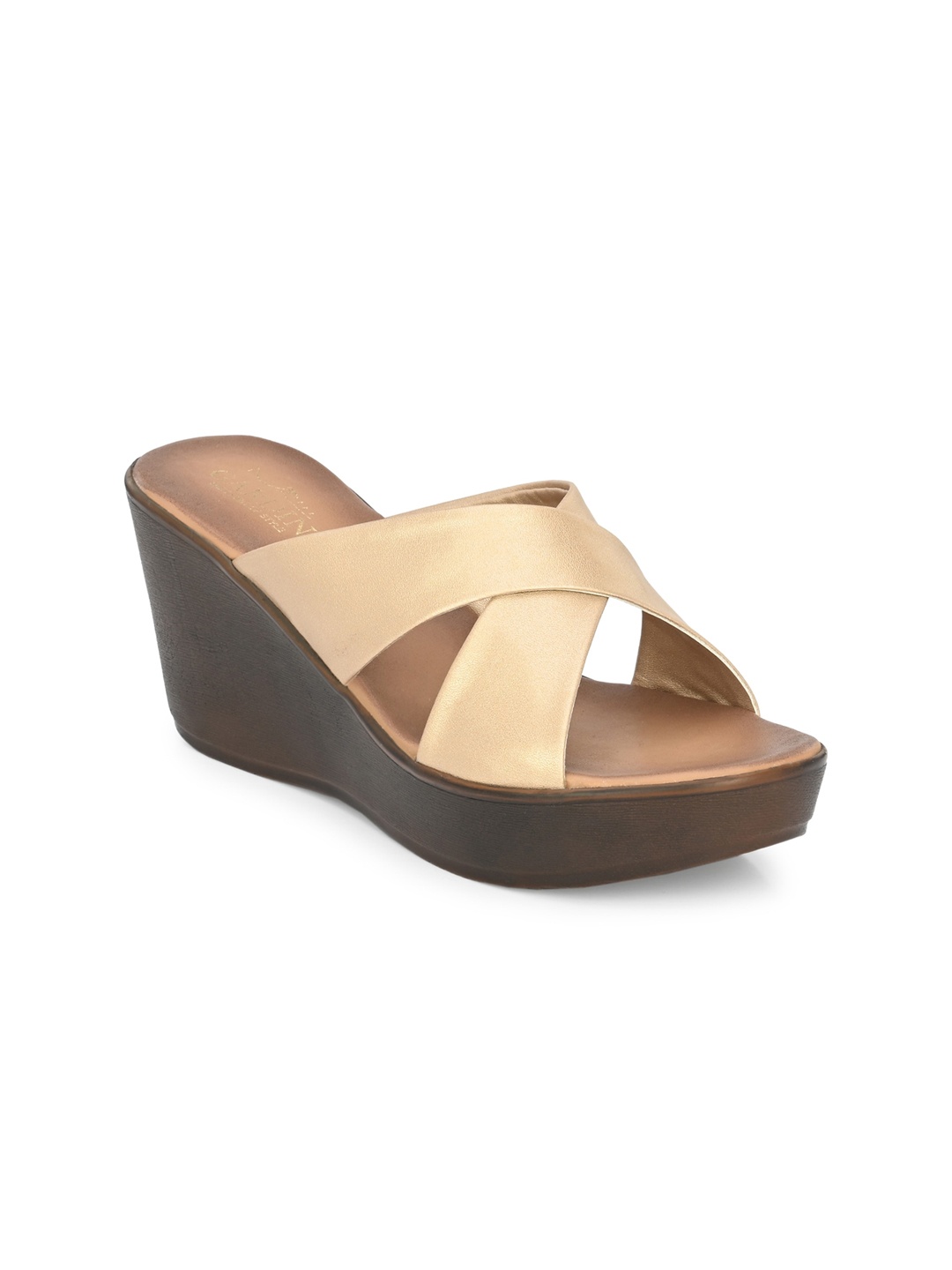 

GARDIN Cross Strap Open Toe Wedges, Gold