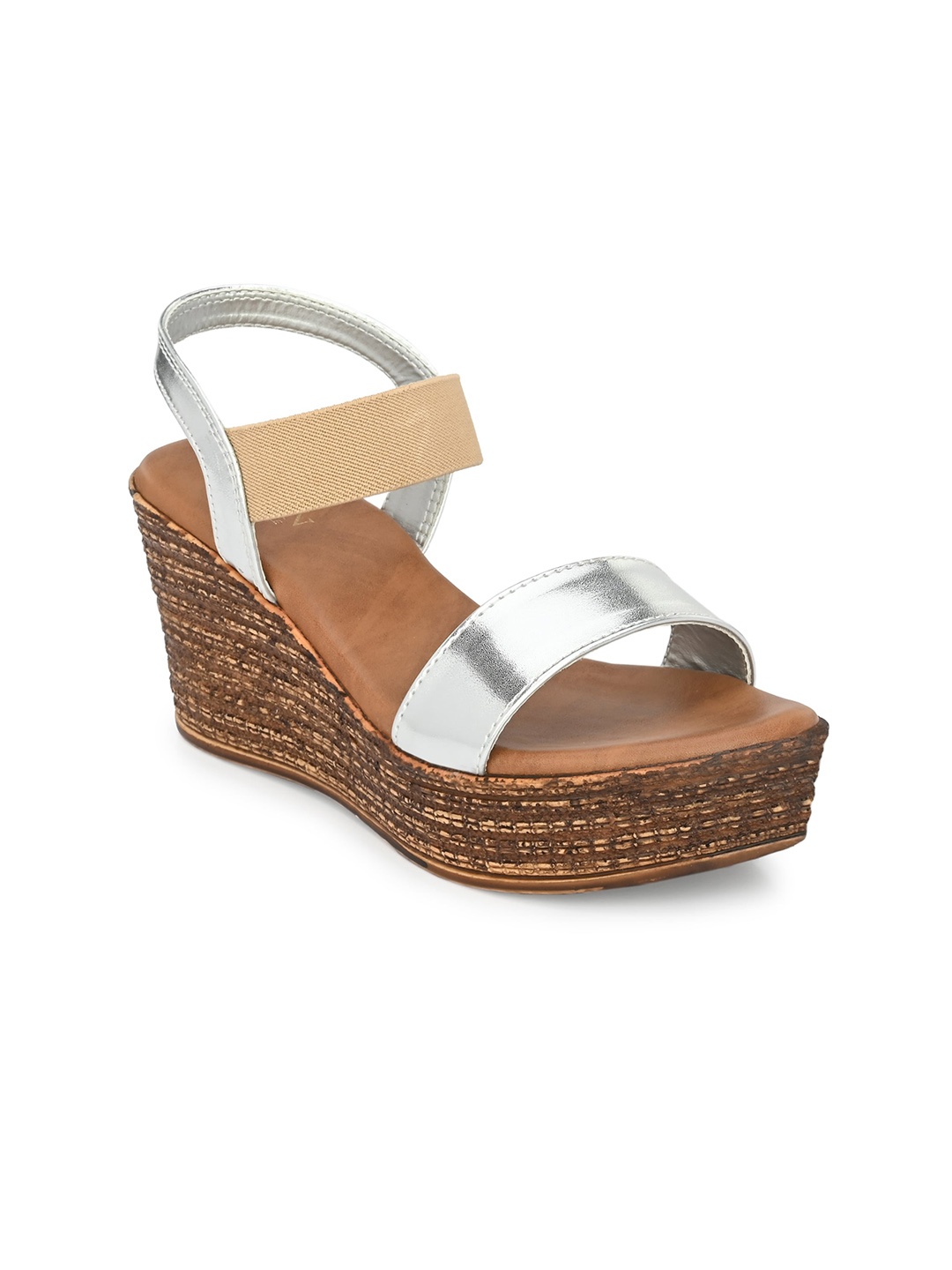 

GARDIN Open Toe Wedges With Backstrap, Silver