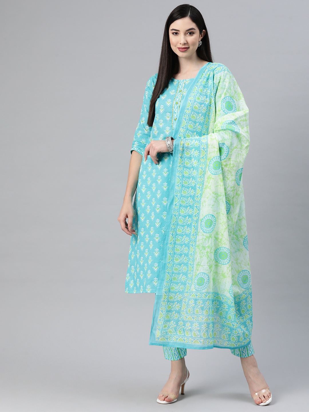 

Readiprint Ethnic Motifs Printed Thread Work Pure Cotton Kurta Set, Blue